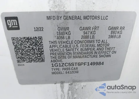 2023 Chevrolet Malibu Fwd 1Fl из США, поврежденный, VIN 1G1ZC5ST6PF149984